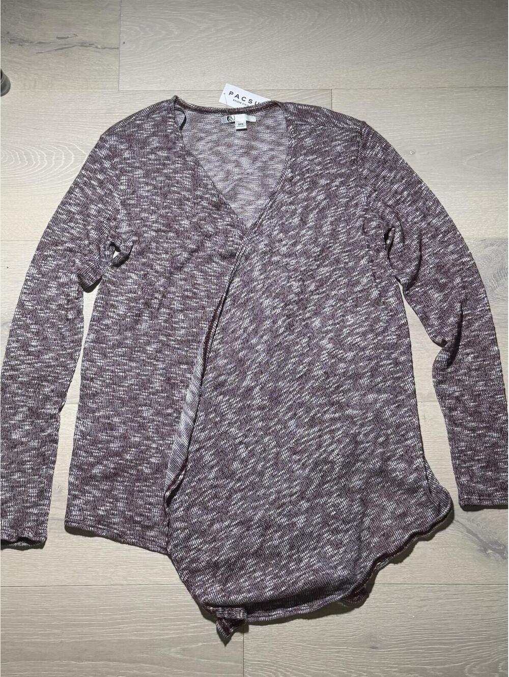Volcom Marled Wrap Front Long Sleeve Sweater Top Women’s S Purple PacSun NWT